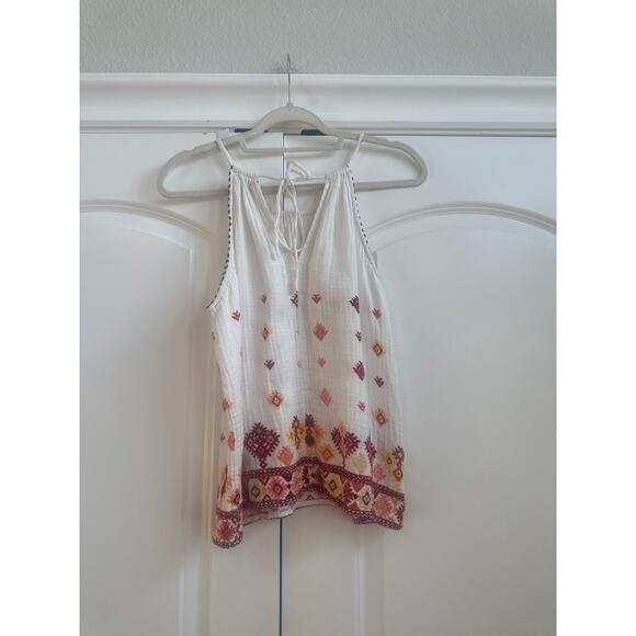 Loft, Ann Taylor White with Fall Colors Boho Tribal Design Tie in the Back Tank - Picture 6 of 6